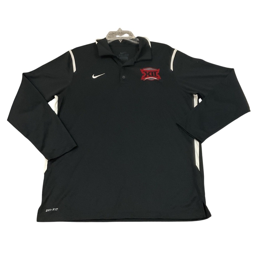 Nike Long Sleeve Polo Men M Black Good Big 12 Championship Dri-FIT Sporty